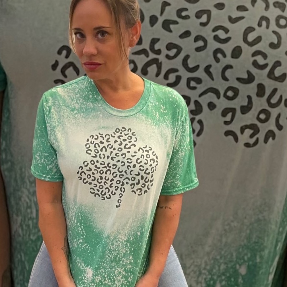Shamrock printed bleached shirt perfect for St Patrick’s day!
